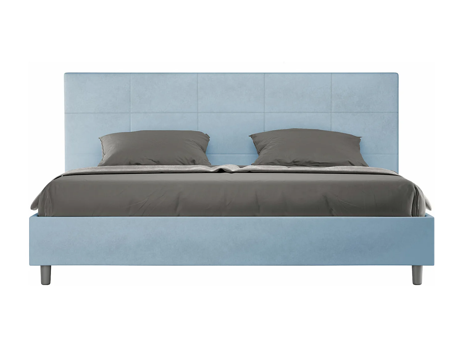 Lit king size avec sommier rembourré 200x210 microfibre bleu clair Mika