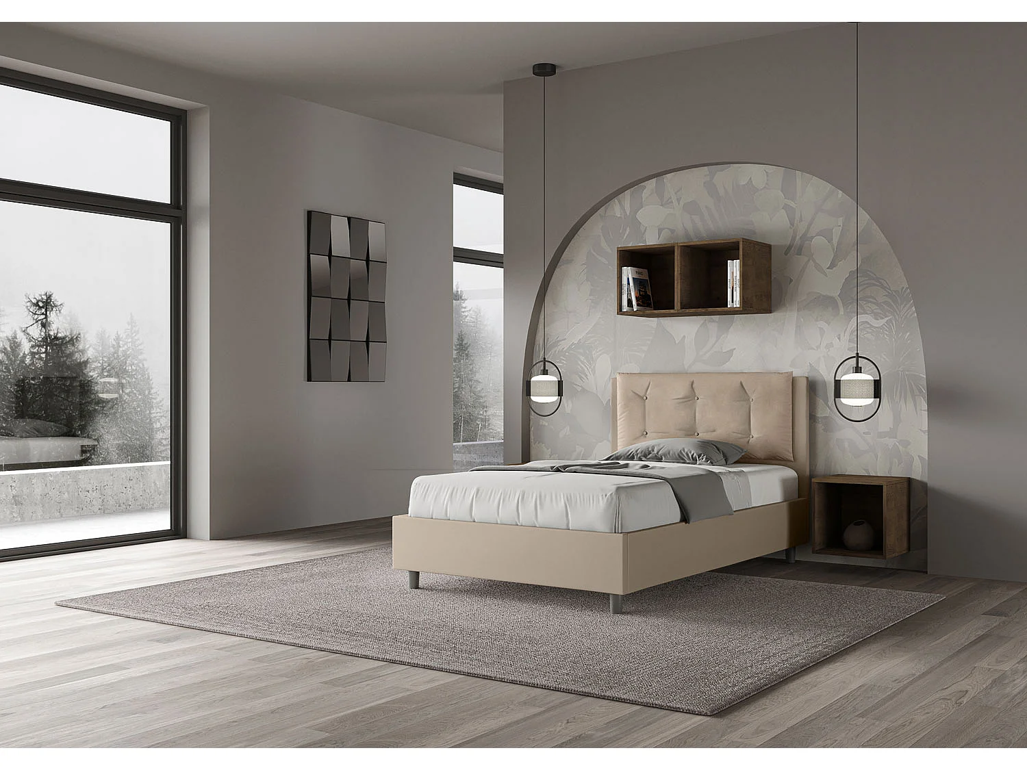 Lit 1 place et demi sans sommier rembourré 120x200 similicuir taupe Annalisa Large