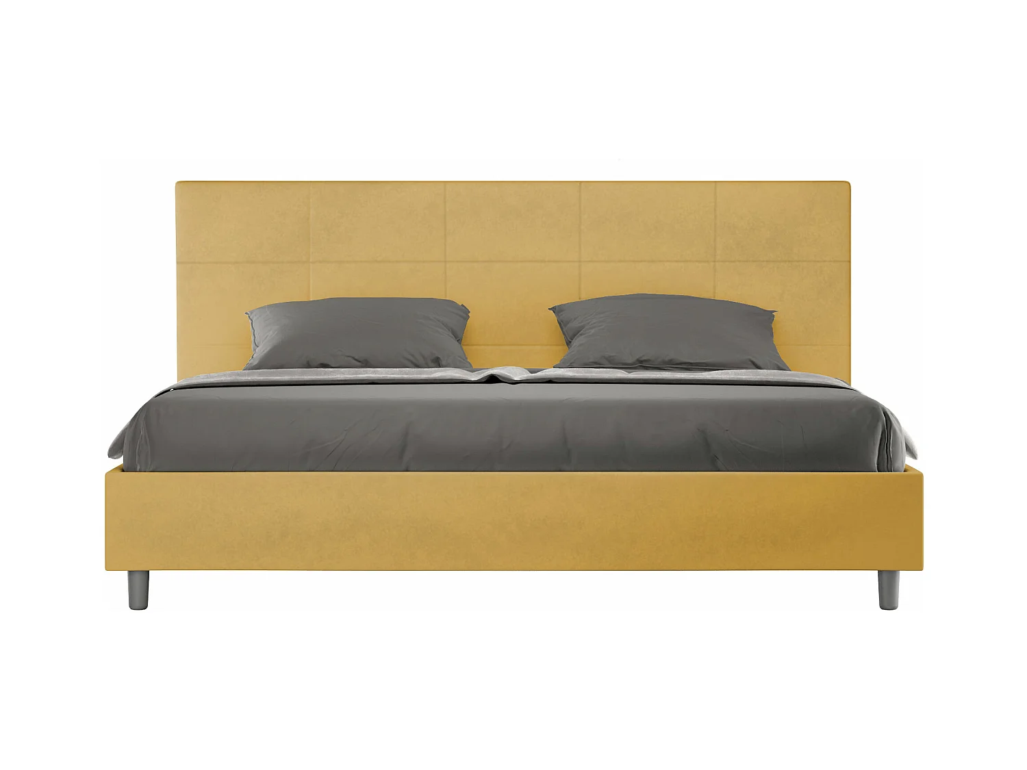 Lit king size avec sommier rembourré 200x200 microfibre ocre Mika