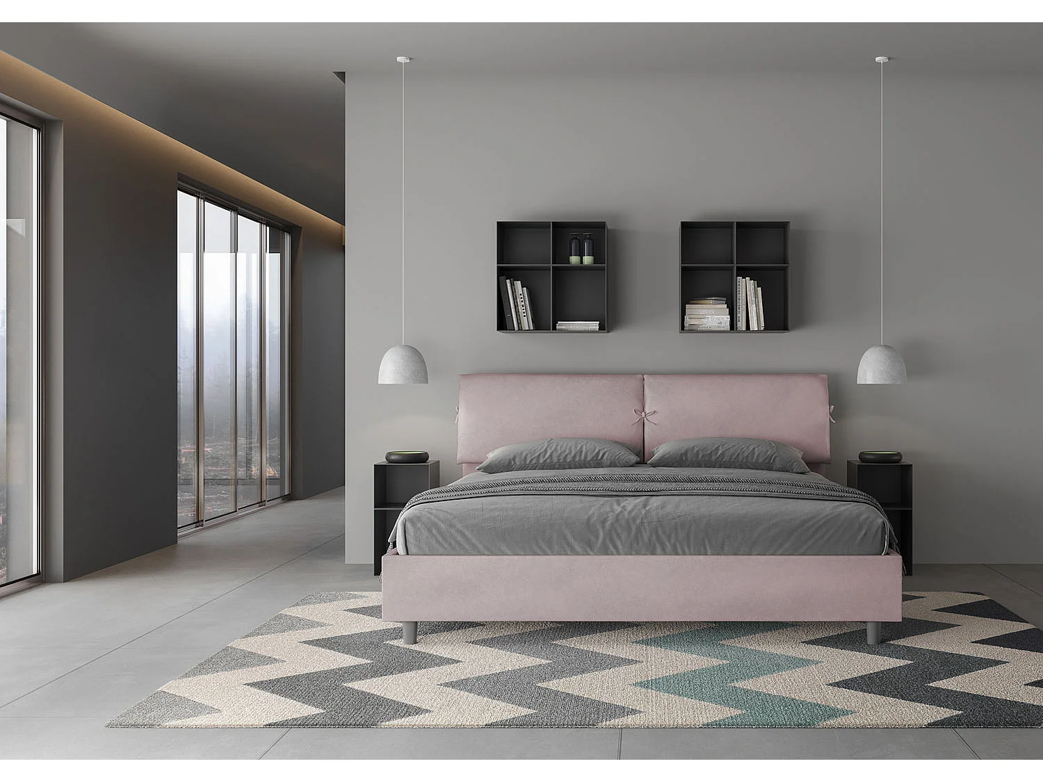 Gestoffeerd Bed 200x200 zonder lattenbodem microvezel lila Mados