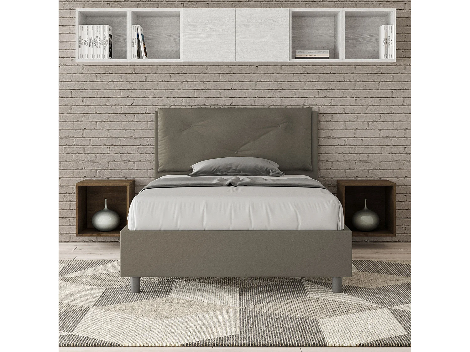 Lit 1 place et demi avec sommier rembourré 120x190 similicuir cappuccino Appia Large