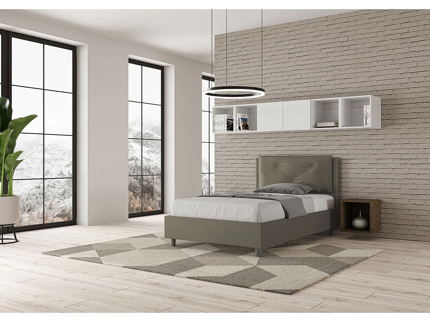 Lit 1 place et demi avec sommier rembourré 120x190 similicuir cappuccino Appia Large