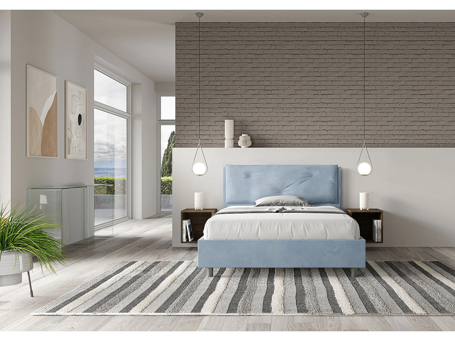 Łóżko bez stelaża tapicerowane 140x210 microfibra błękitny Appia Large
