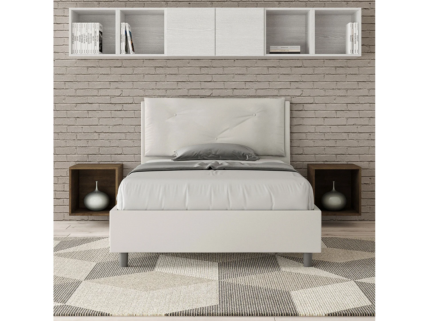 Lit 1 place et demi sans sommier rembourré 120x190 similicuir blanc Appia Large