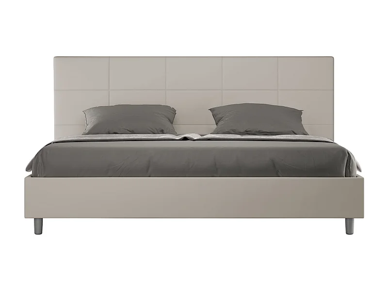 Cama matrimonial con somier acolchada 180x190 cuero sintético gris paloma Mika