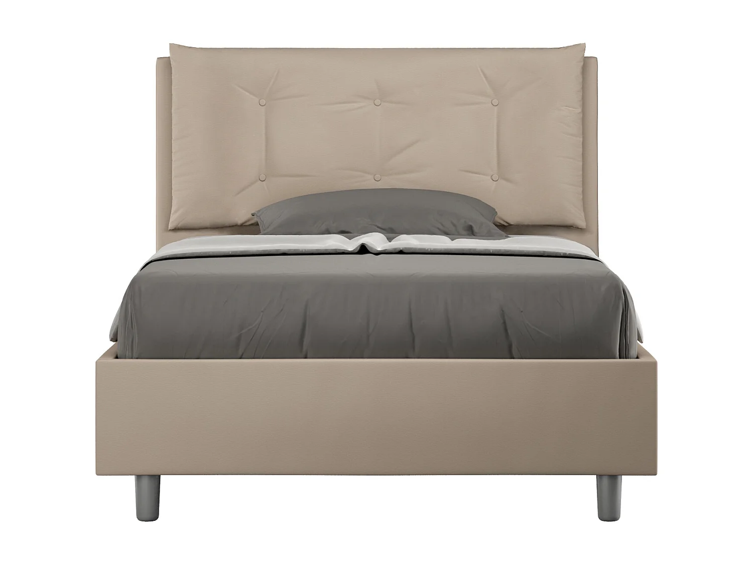 Lit 1 place et demi avec sommier rembourré 120x190 similicuir taupe Annalisa Large