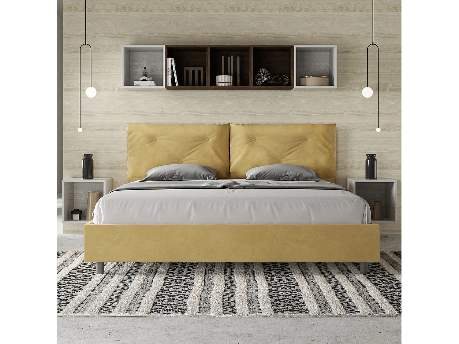 Gestoffeerd bed 200x200 met lattenbodem microvezel oker Appia Large