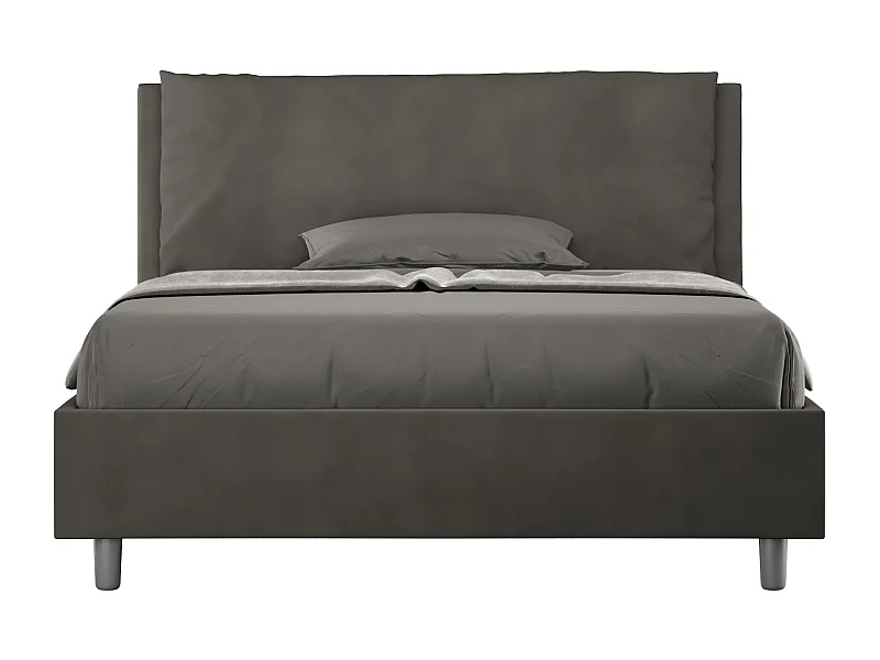 Lit double sans sommier rembourré 140x200 microfibre gris Antea Large