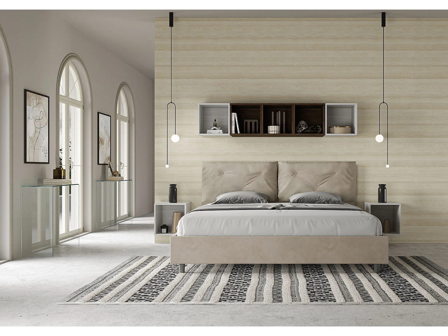 Gestoffeerd Bed 200x210 zonder lattenbodem microvezel zand Appia Large