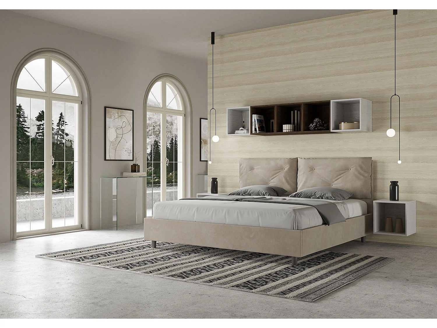 Gestoffeerd Bed 200x210 zonder lattenbodem microvezel zand Appia Large