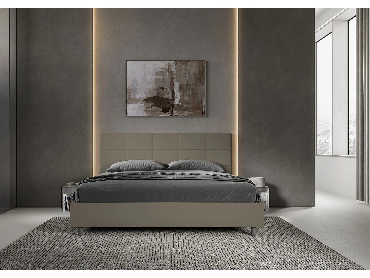ityhome Letto matrimoniale king size senza rete imbottito 180x210 similpelle cappuccino Mika