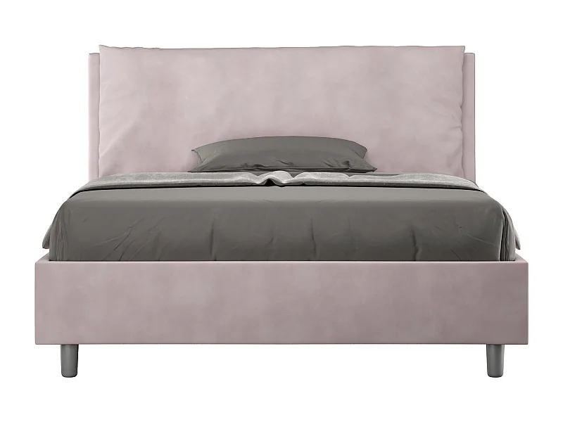 Lit double avec sommier rembourré 140x210 microfibre lilas Antea Large