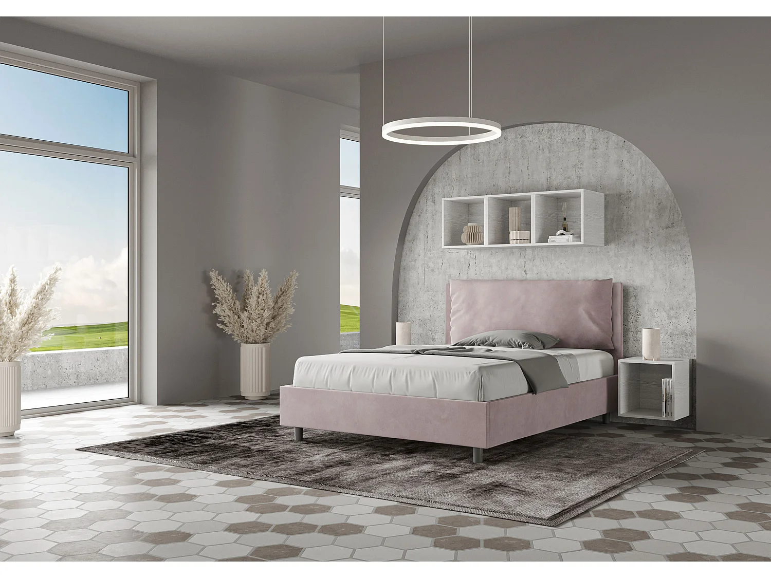 Gestoffeerd bed 140x210 met lattenbodem microvezel lila Antea Large