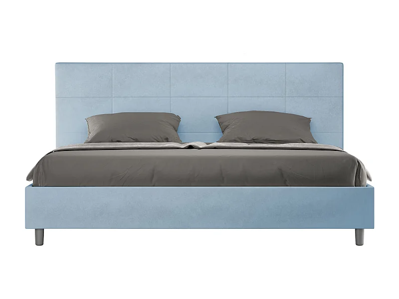 ityhome Letto matrimoniale king size con rete imbottito 180x210 microfibra azzurro Mika
