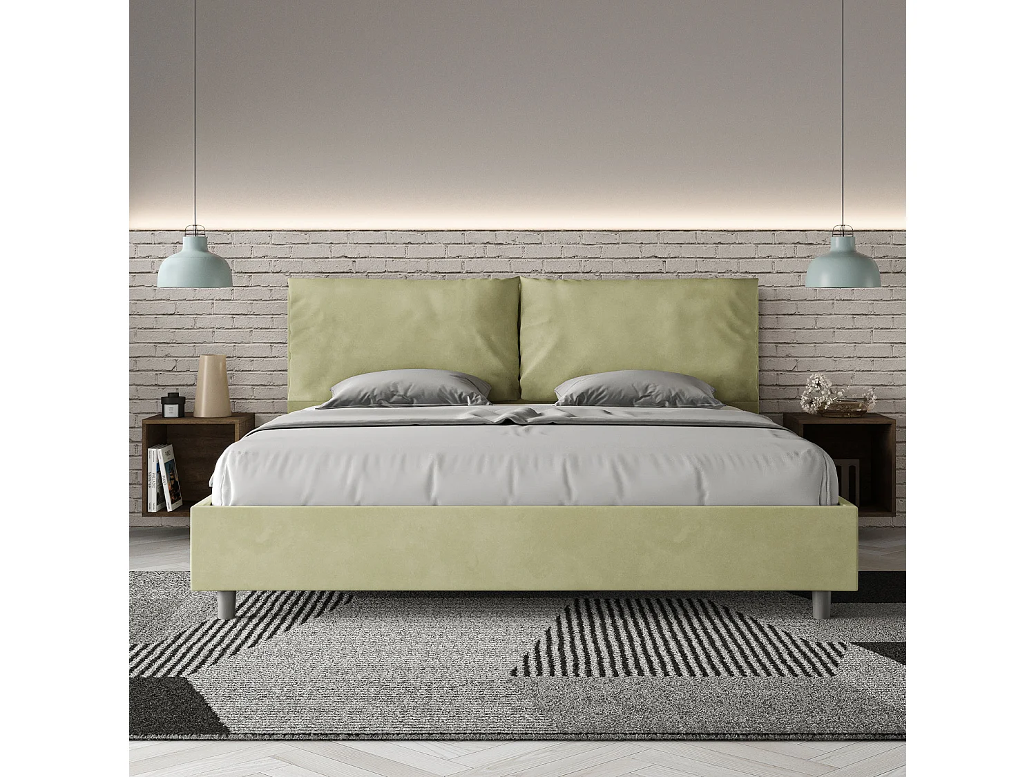 Gestoffeerd bed 200x200 met lattenbodem microvezel groen Antea Large