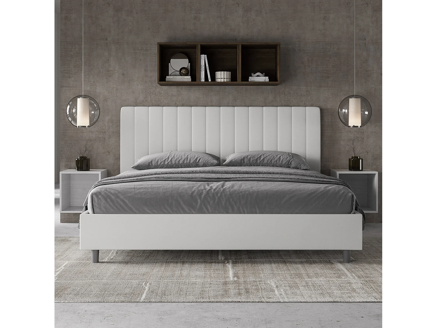 ityhome Letto matrimoniale king size con rete imbottito 200x200 similpelle bianco Agueda