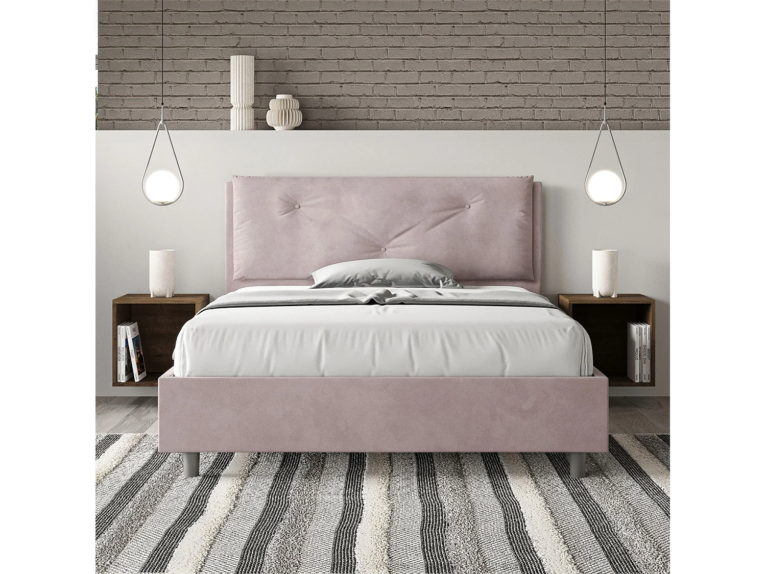 Letto matrimoniale francese con rete imbottito 140x200 microfibra glicine Appia Large