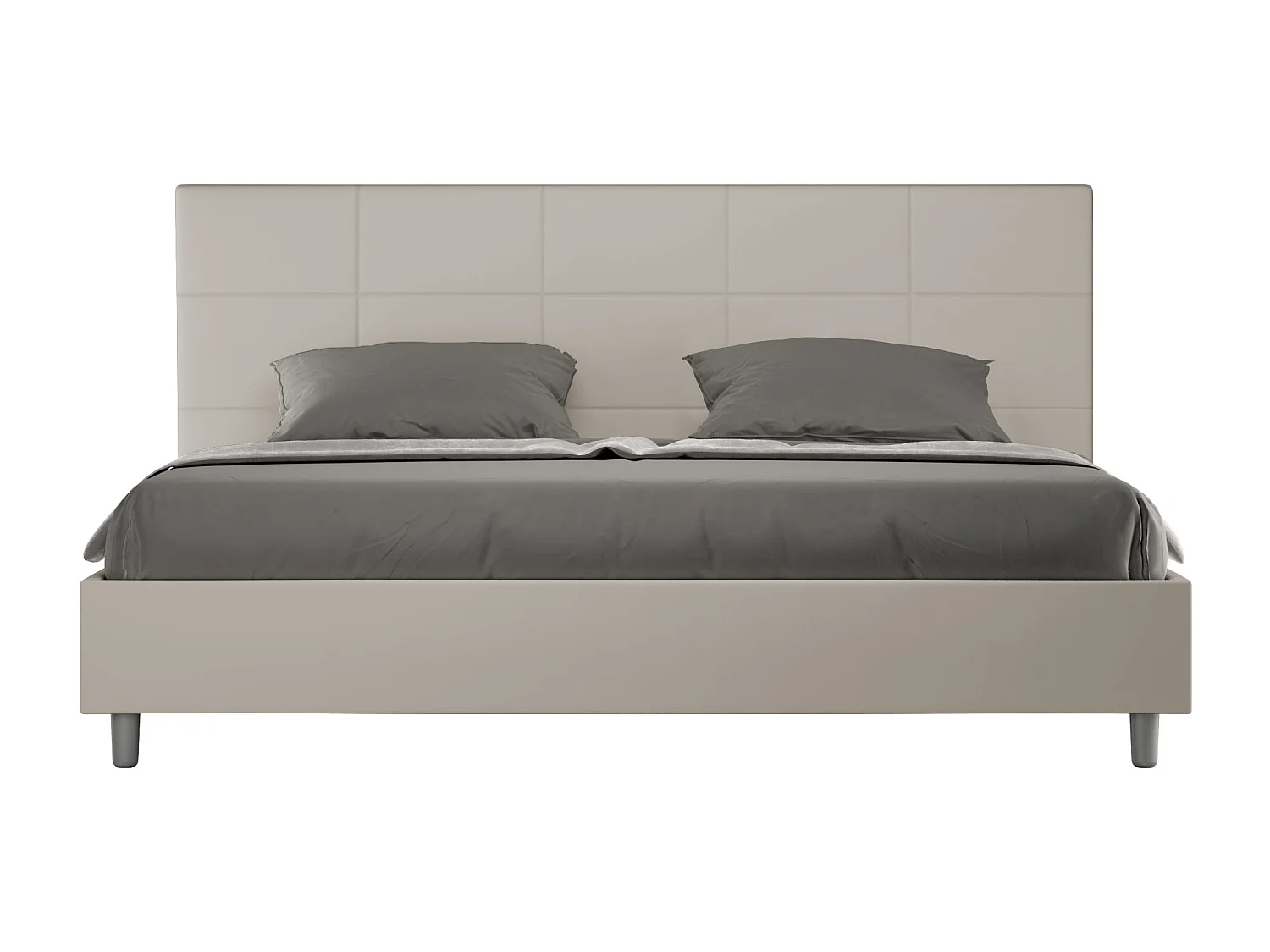 Cama matrimonial con somier acolchada 180x210 cuero sintético gris paloma Mika