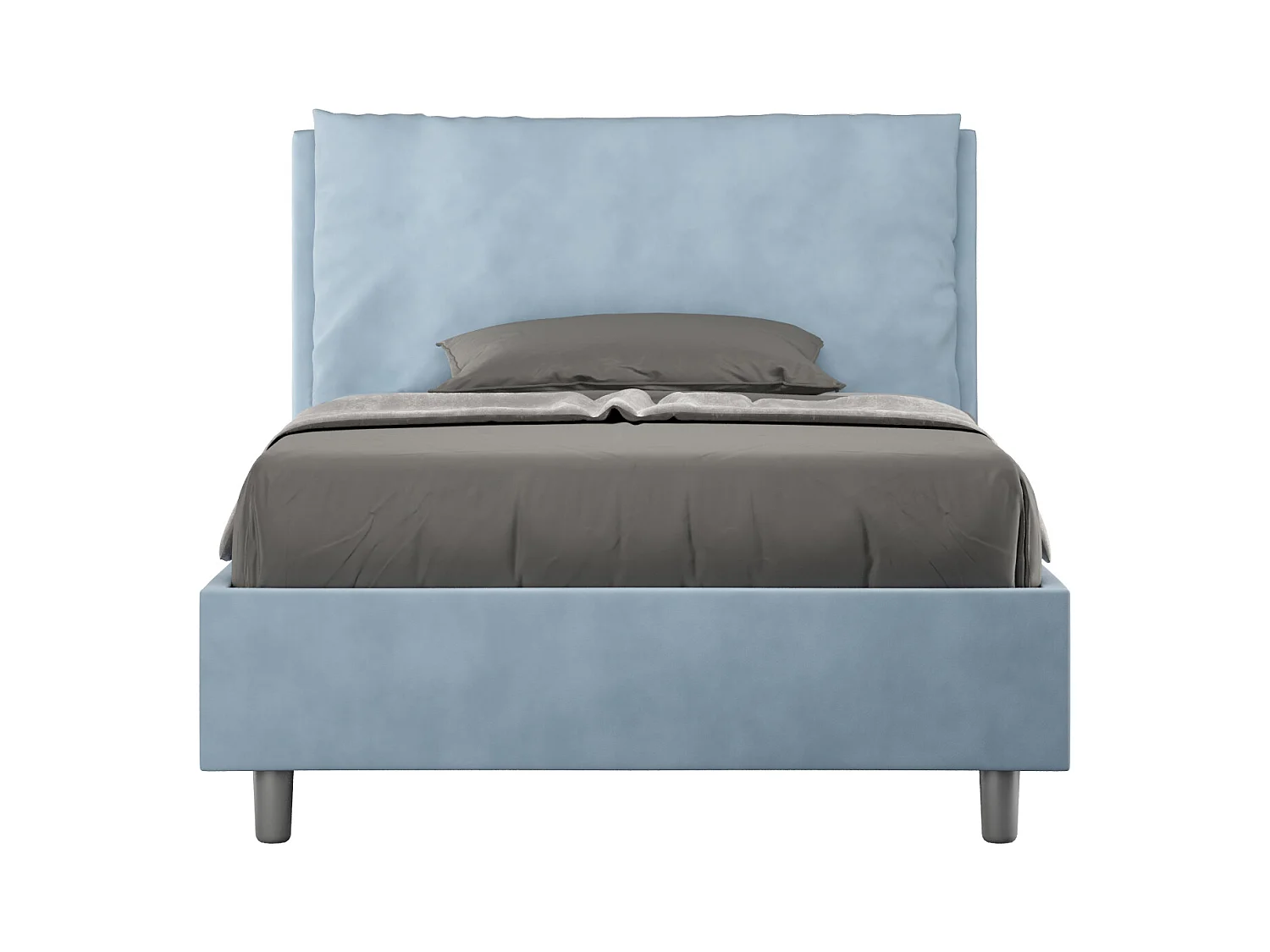 Lit 1 place et demi sans sommier rembourré 120x190 microfibre bleu clair Antea Large