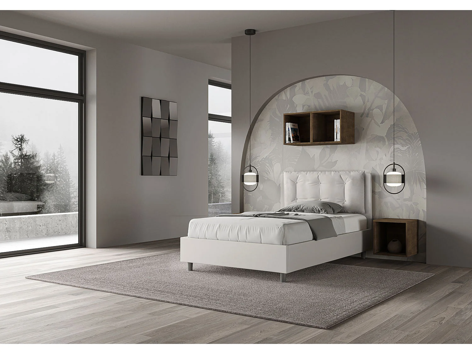 Gepolstertes Bett ohne Lattenrost 120x200 mit Kunstlederbezug Weiß Annalisa Large