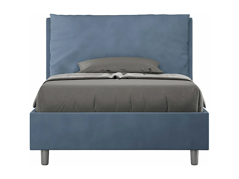 Lit 1 place et demi sans sommier rembourré 120x190 microfibre bleu Antea Large