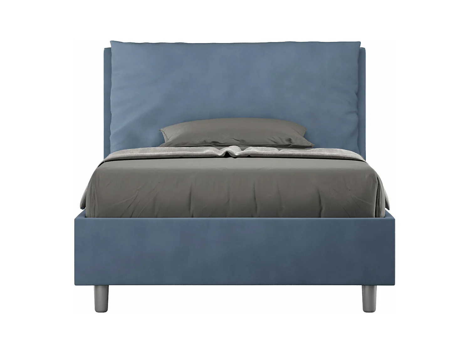 Lit 1 place et demi sans sommier rembourré 120x190 microfibre bleu Antea Large