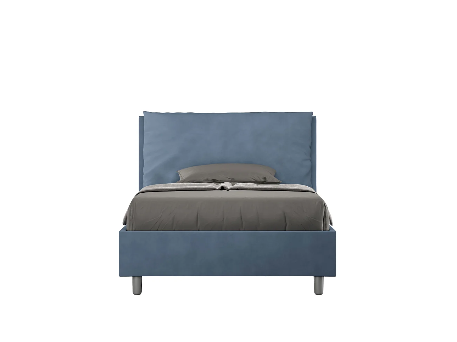 Lit 1 place et demi sans sommier rembourré 120x190 microfibre bleu Antea Large