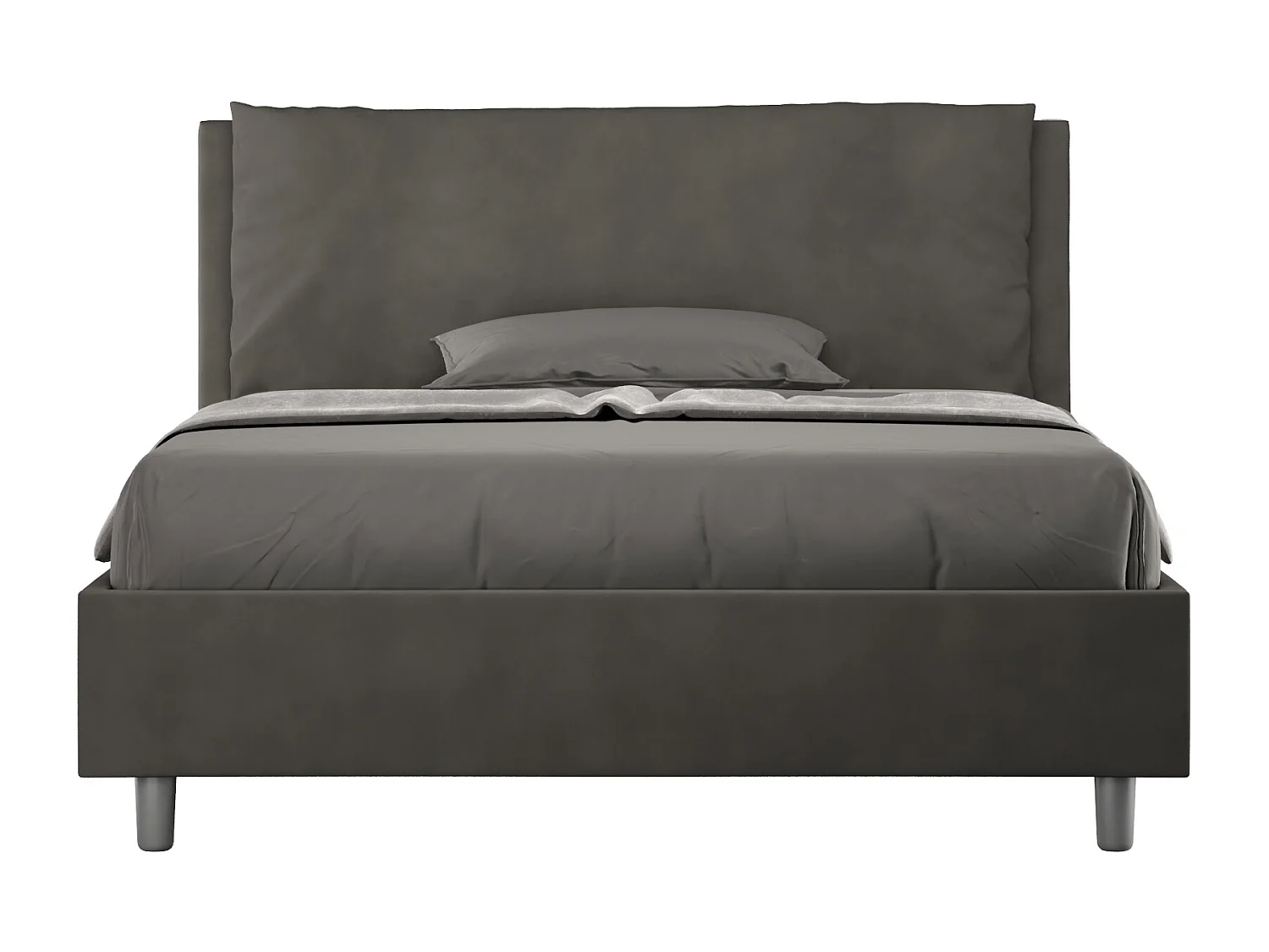 Lit double sans sommier rembourré 140x210 microfibre gris Antea Large