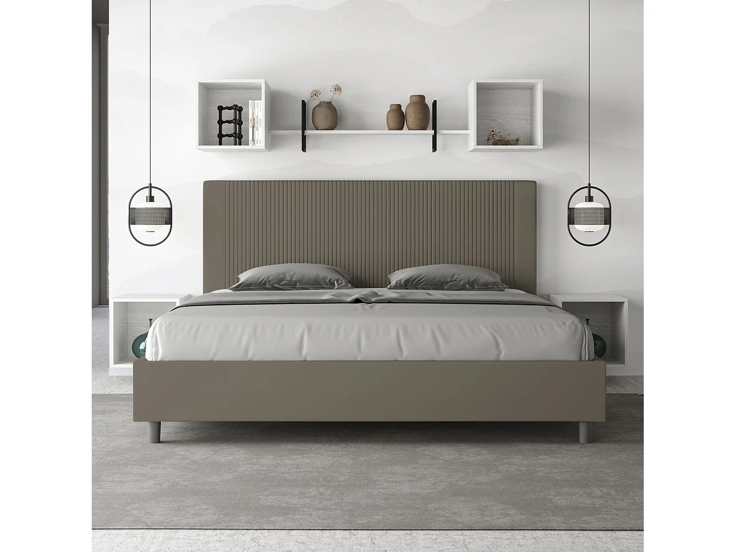 Gepolstertes Bett mit Lattenrost 200x200 mit Kunstlederbezug Cappuccino Goya
