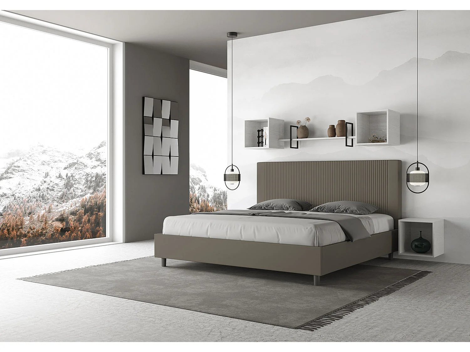 Gepolstertes Bett mit Lattenrost 200x200 mit Kunstlederbezug Cappuccino Goya