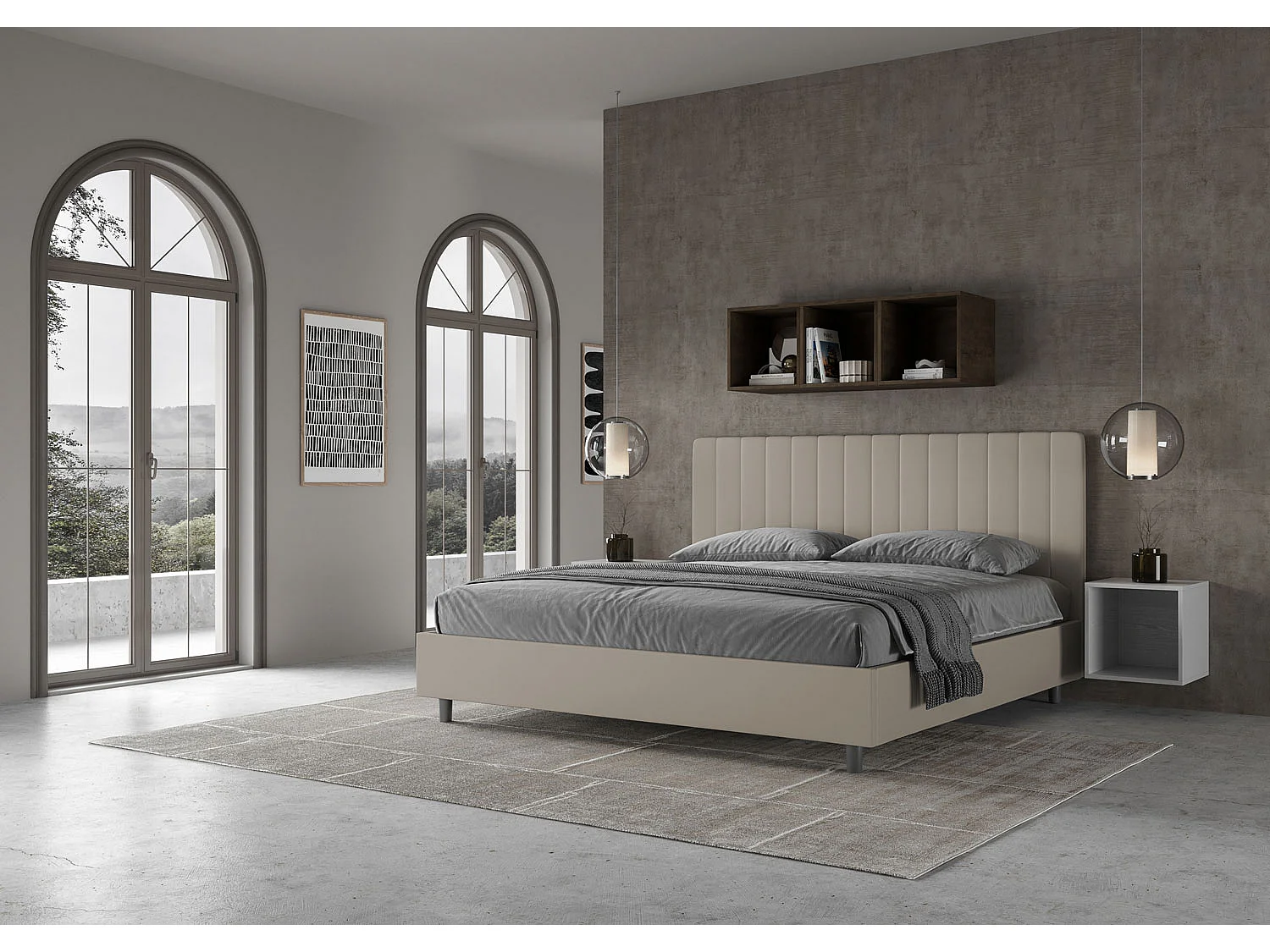 Lit king size sans sommier rembourré 180x200 similicuir taupe Agueda