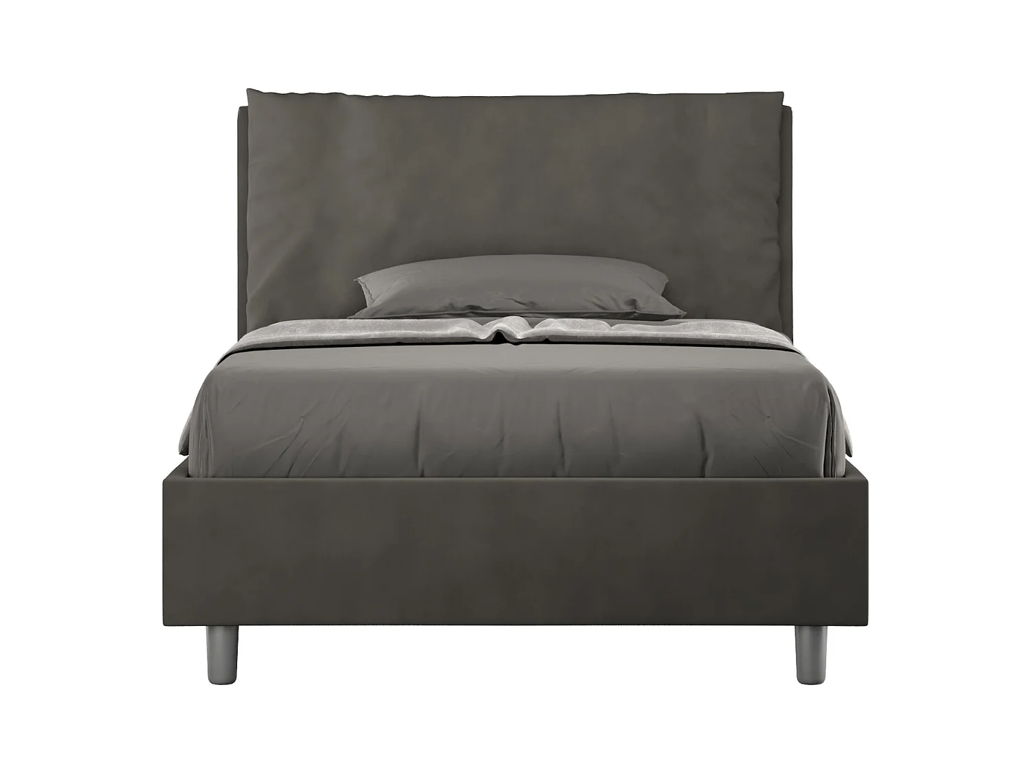 Lit 1 place et demi sans sommier rembourré 120x190 microfibre gris Antea Large