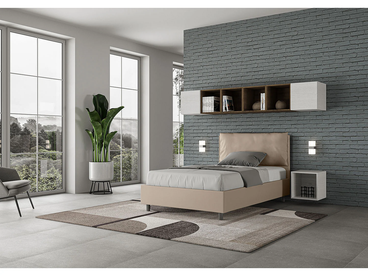 Gepolstertes Bett ohne Lattenrost 120x200 mit Kunstlederbezug Taubengrau Antea Large