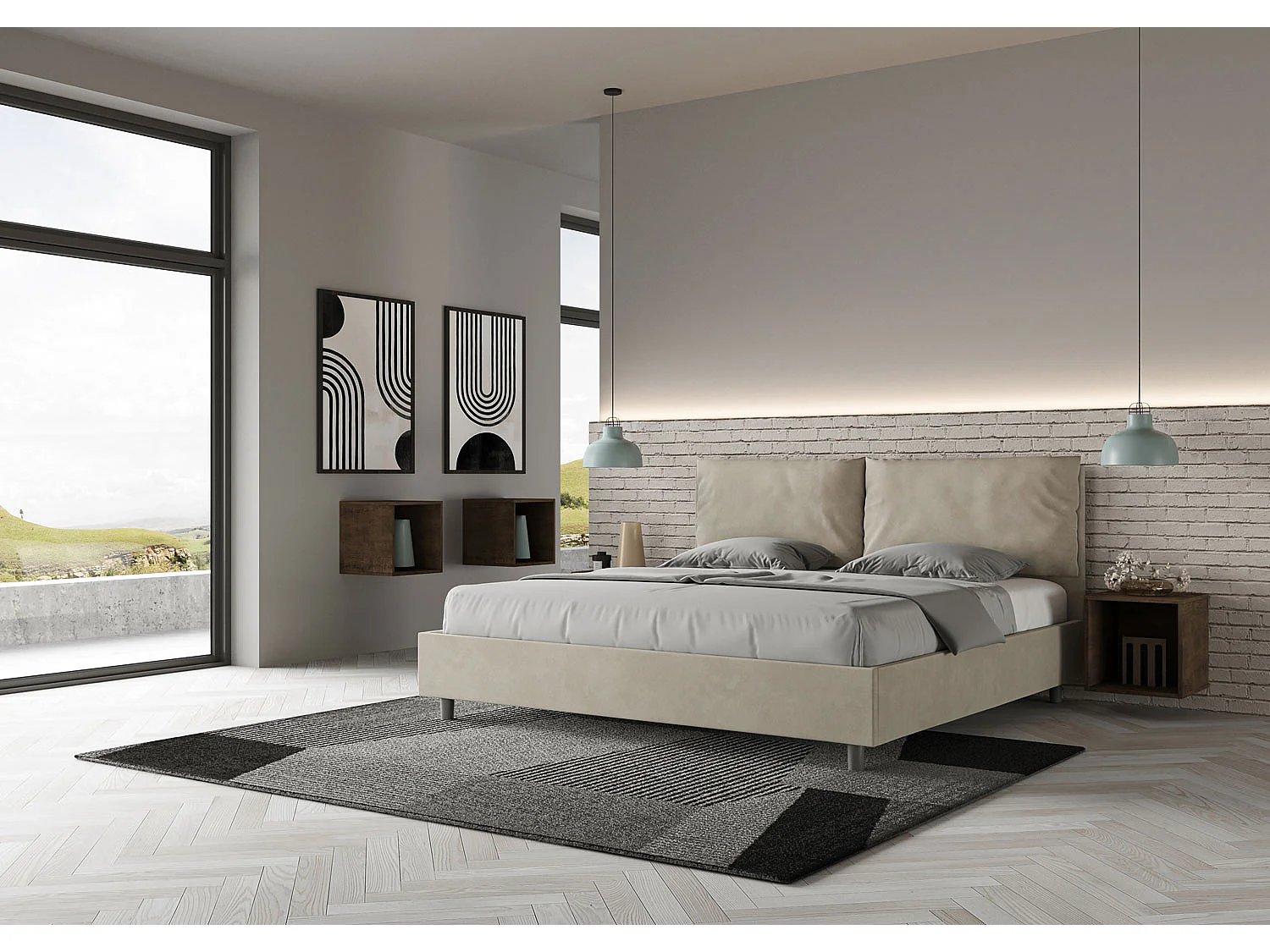 Gestoffeerd bed 200x200 met lattenbodem microvezel zand Antea Large