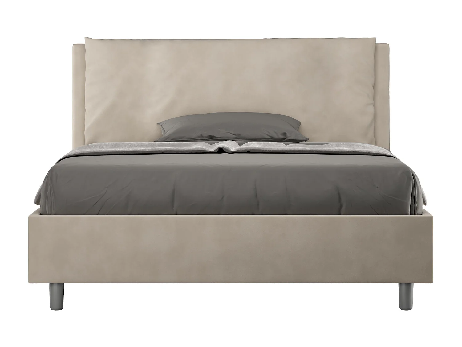 Lit double sans sommier rembourré 140x200 microfibre sable Antea Large