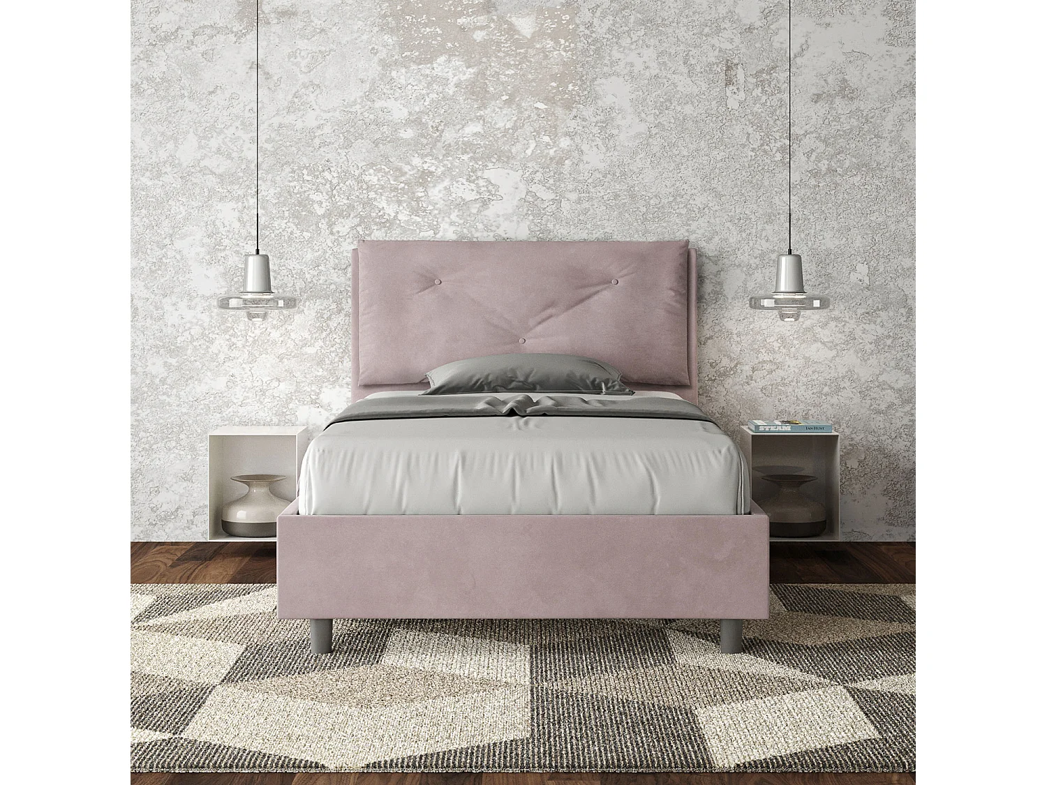 Lit 1 place et demi sans sommier rembourré 120x190 microfibre lilas Appia Large