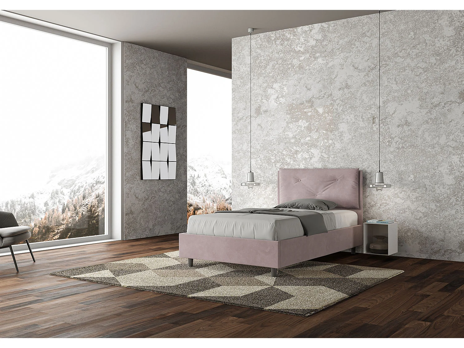 Lit 1 place et demi sans sommier rembourré 120x190 microfibre lilas Appia Large