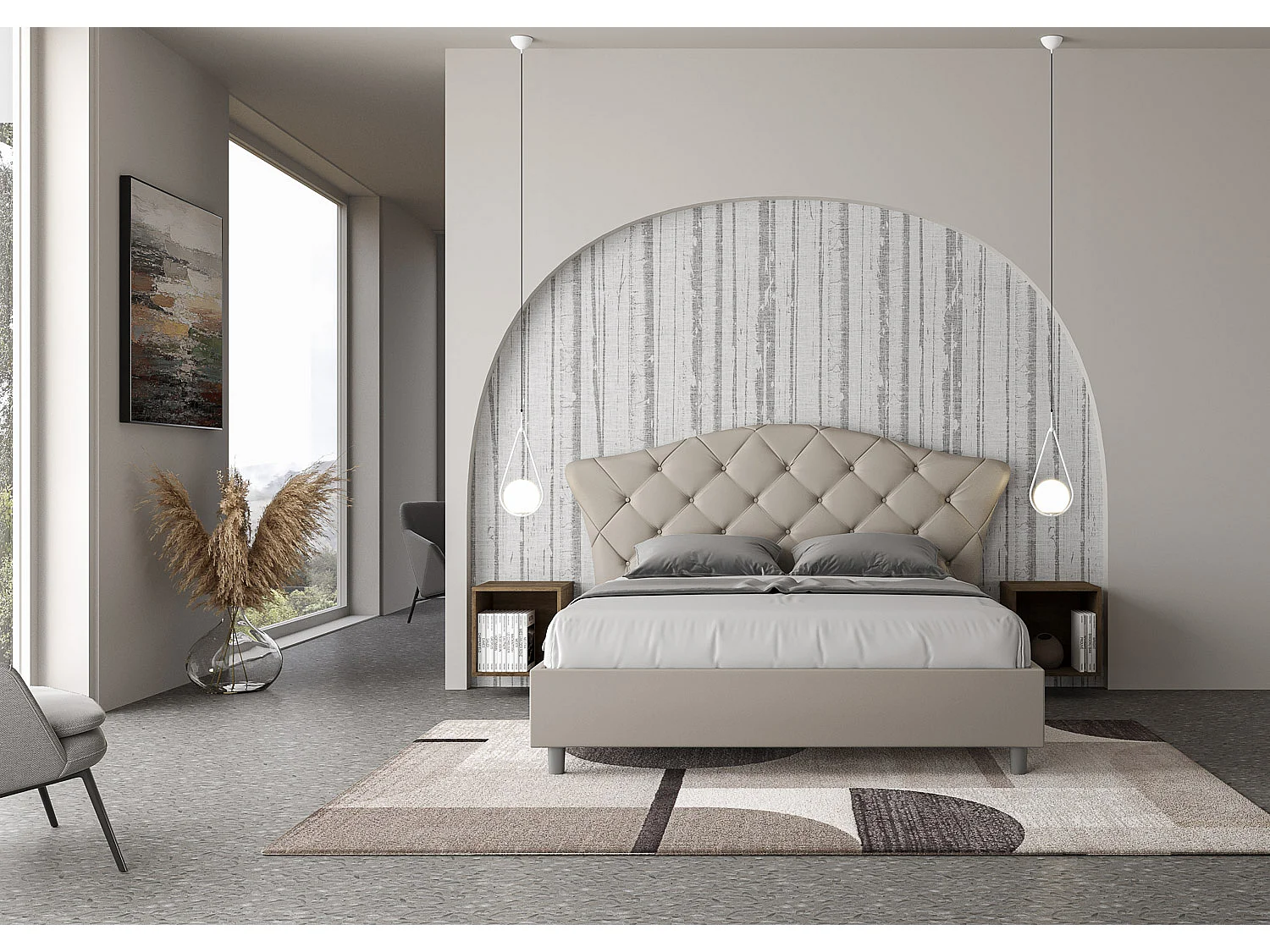 Lit coffre rembourré 160x200 similicuir taupe Langre