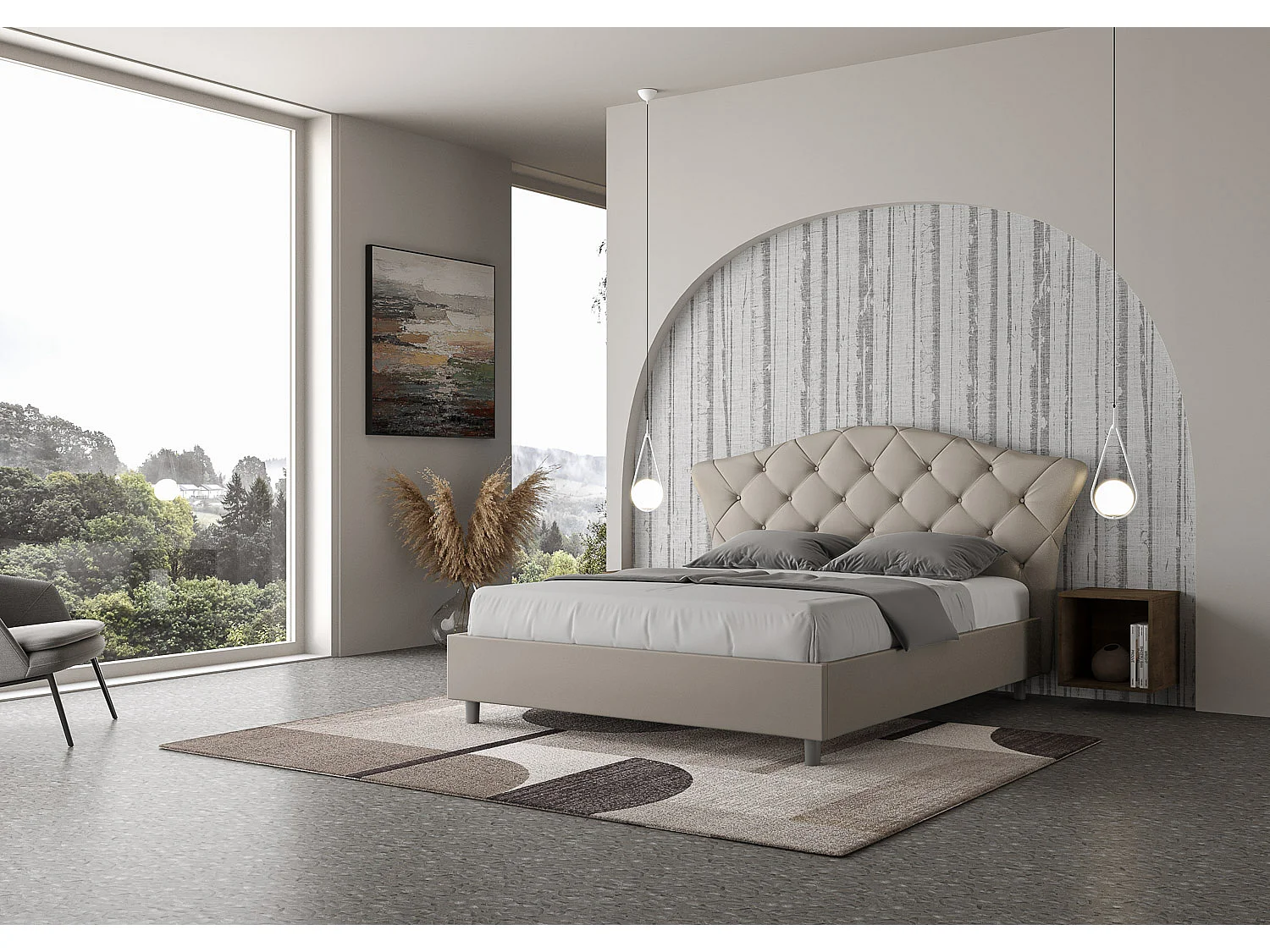 Lit coffre rembourré 160x200 similicuir taupe Langre