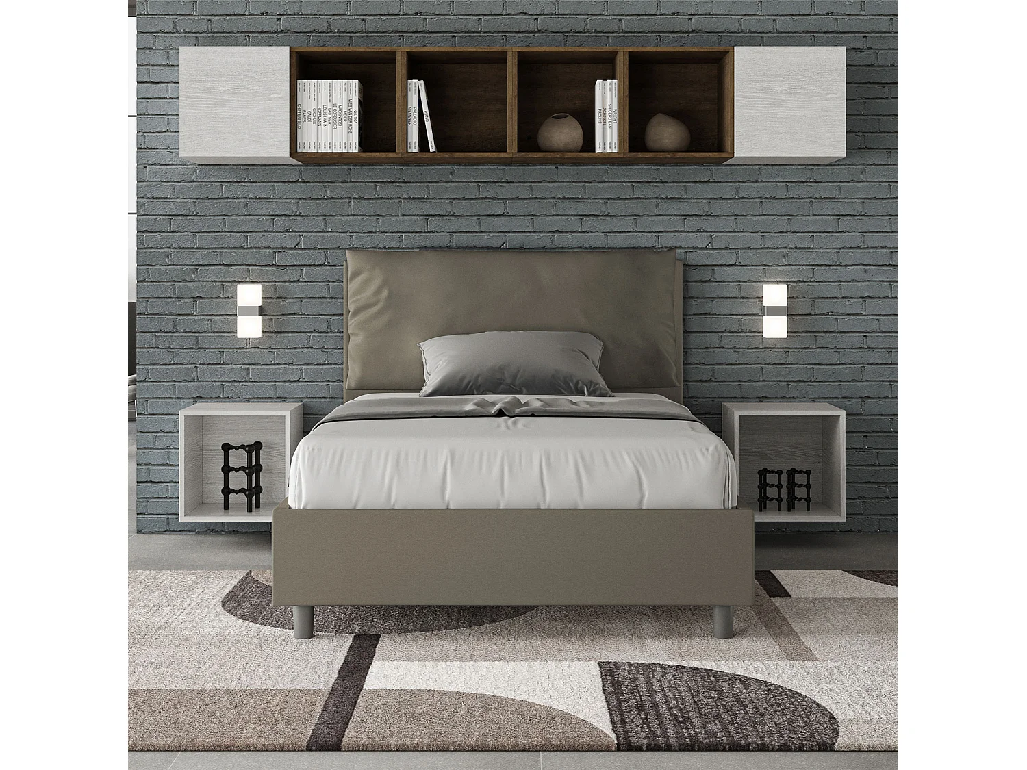 Lit 1 place et demi avec sommier rembourré 120x210 similicuir cappuccino Antea Large
