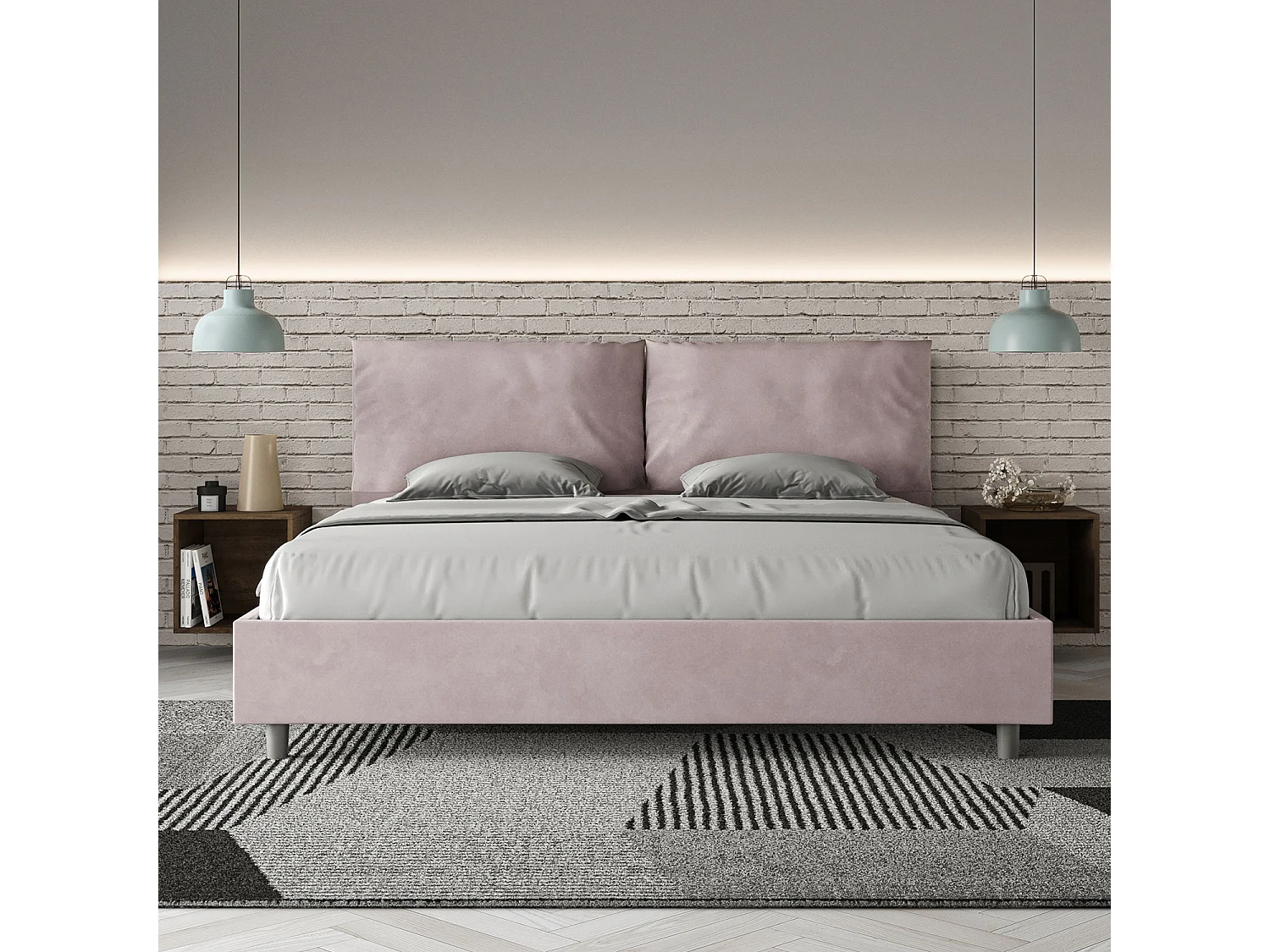 Letto matrimoniale king size senza rete imbottito 200x210 microfibra glicine Antea Large
