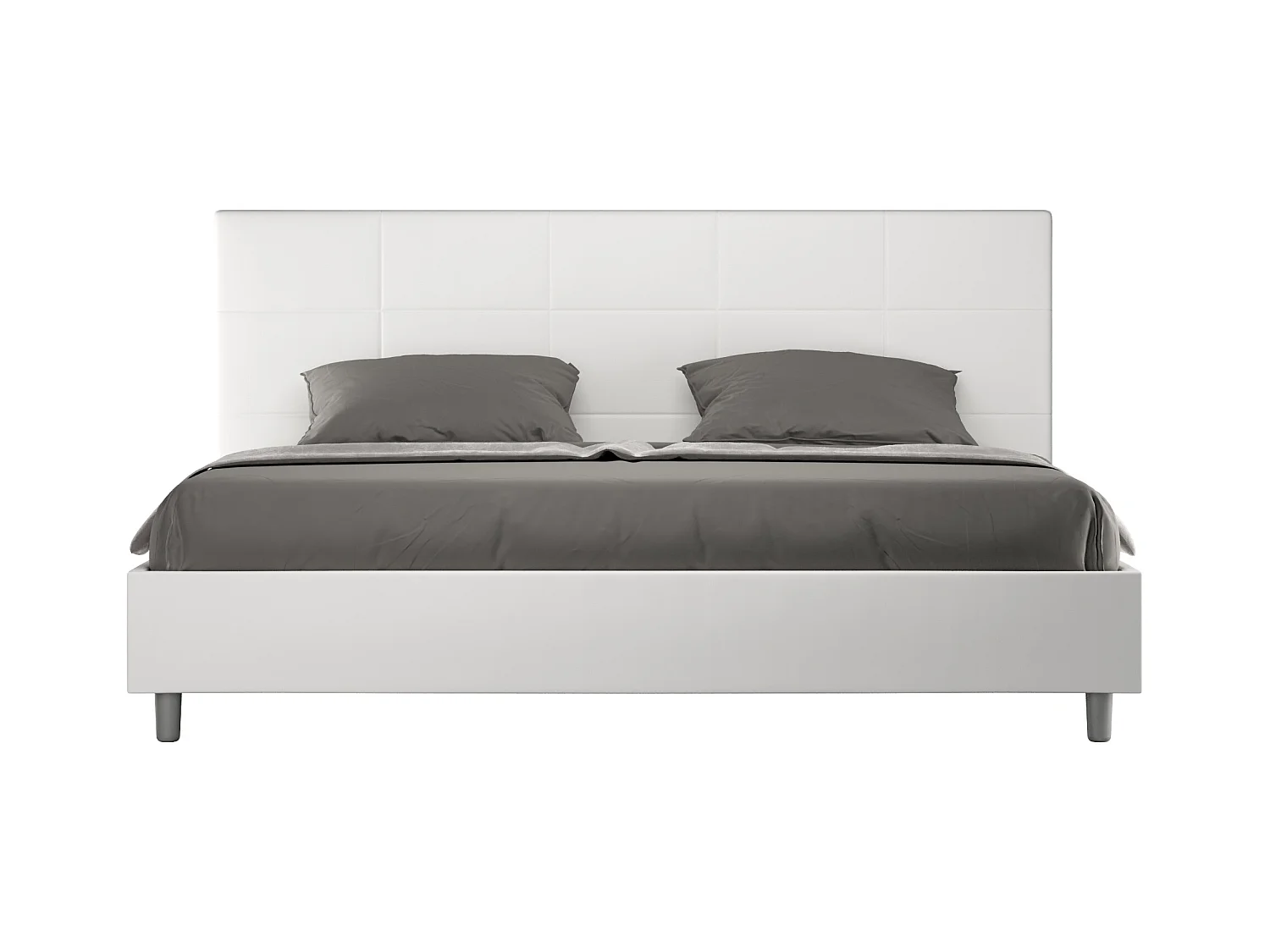 Lit king size avec sommier rembourré 180x210 similicuir blanc Mika