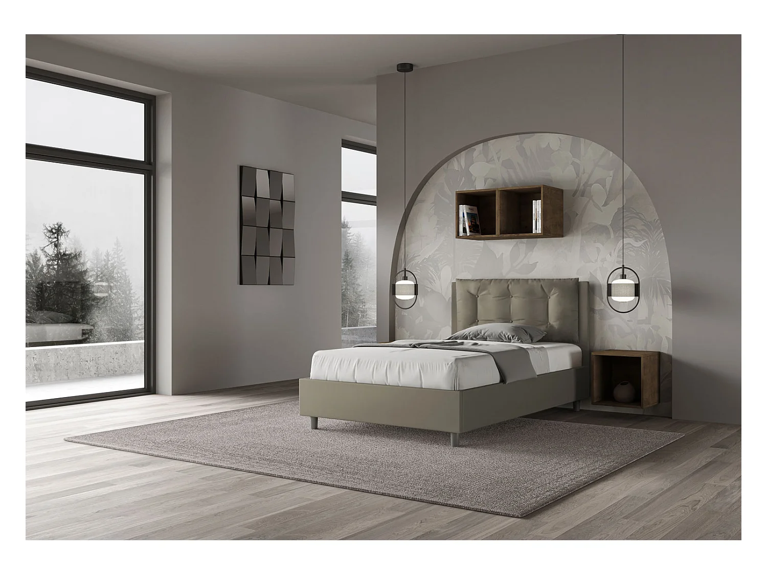 Gestoffeerd bed 120x200 met lattenbodem kunstleer cappuccino Annalisa Large