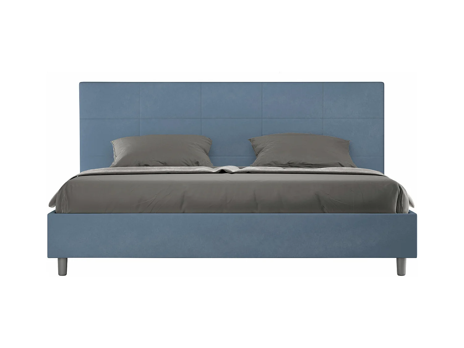 Lit king size sans sommier rembourré 200x210 microfibre bleu Mika