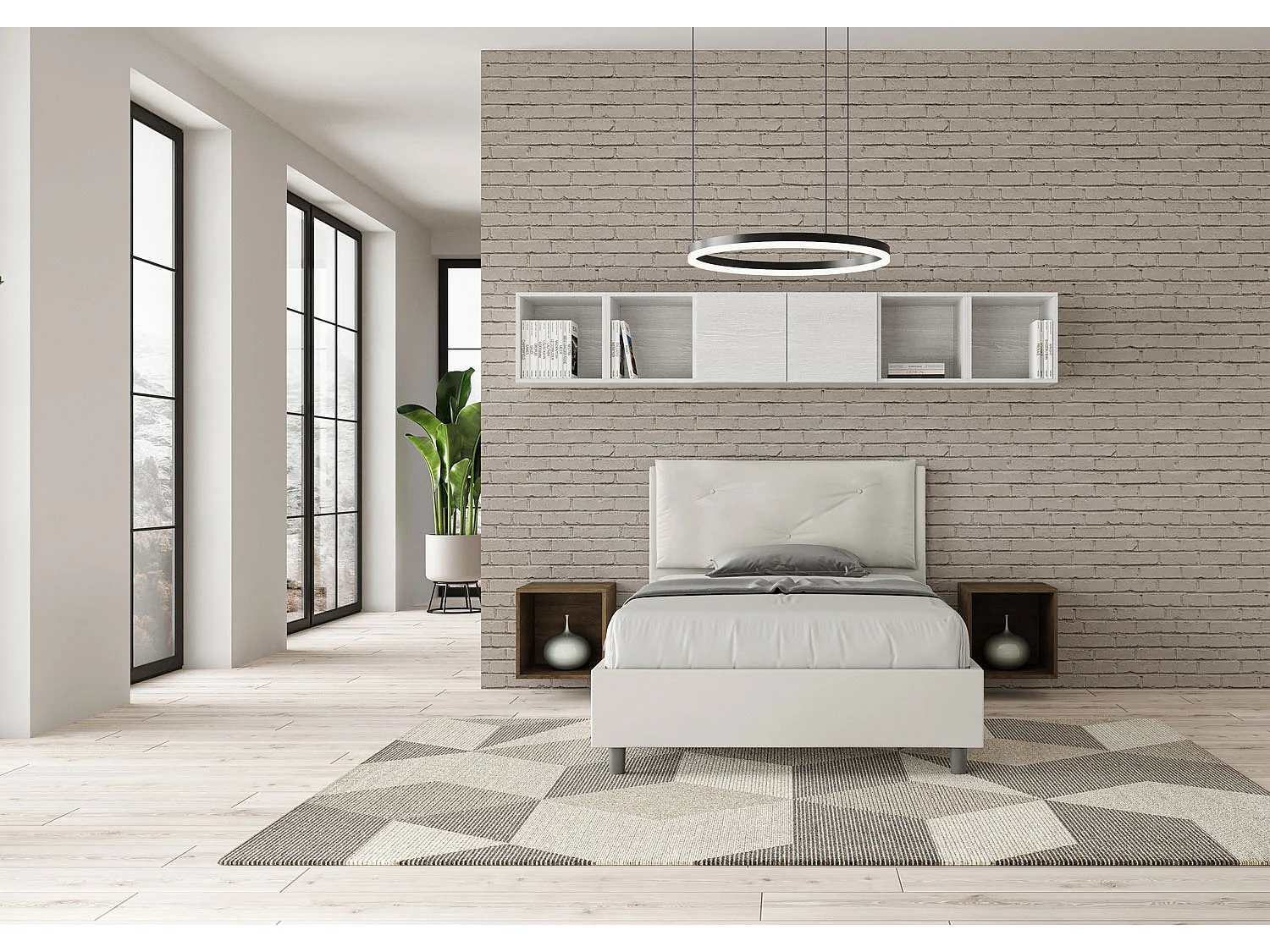 Lit 1 place et demi sans sommier rembourré 120x200 similicuir blanc Appia Large
