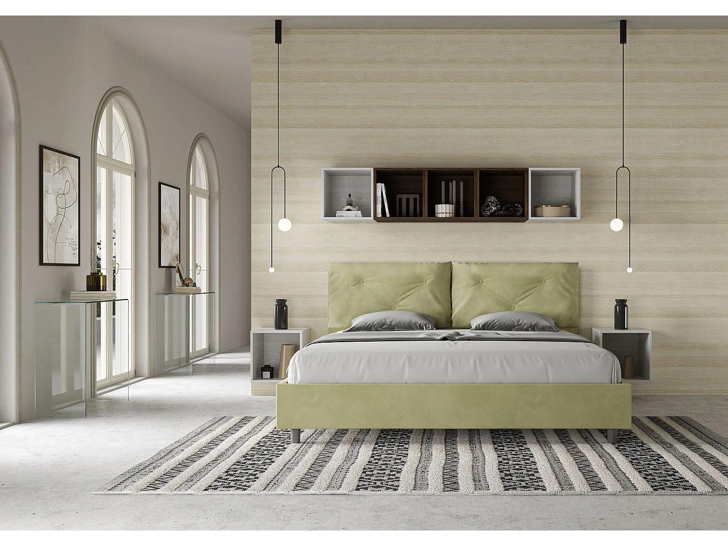 Gestoffeerd Bed 200x210 zonder lattenbodem microvezel groen Appia Large