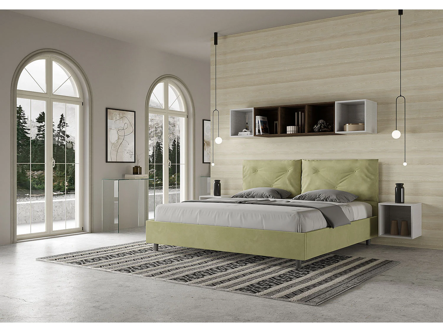Gestoffeerd Bed 200x210 zonder lattenbodem microvezel groen Appia Large