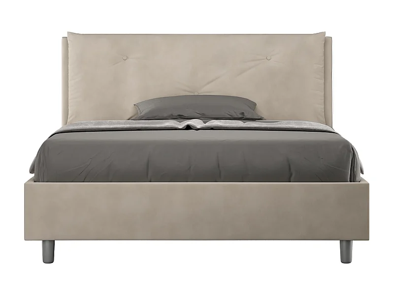 Letto matrimoniale francese senza rete imbottito 140x190 microfibra sabbia Appia Large