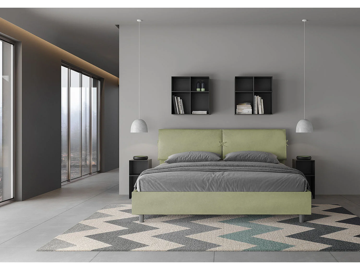 Gestoffeerd Bed 180x210 zonder lattenbodem microvezel groen Mados