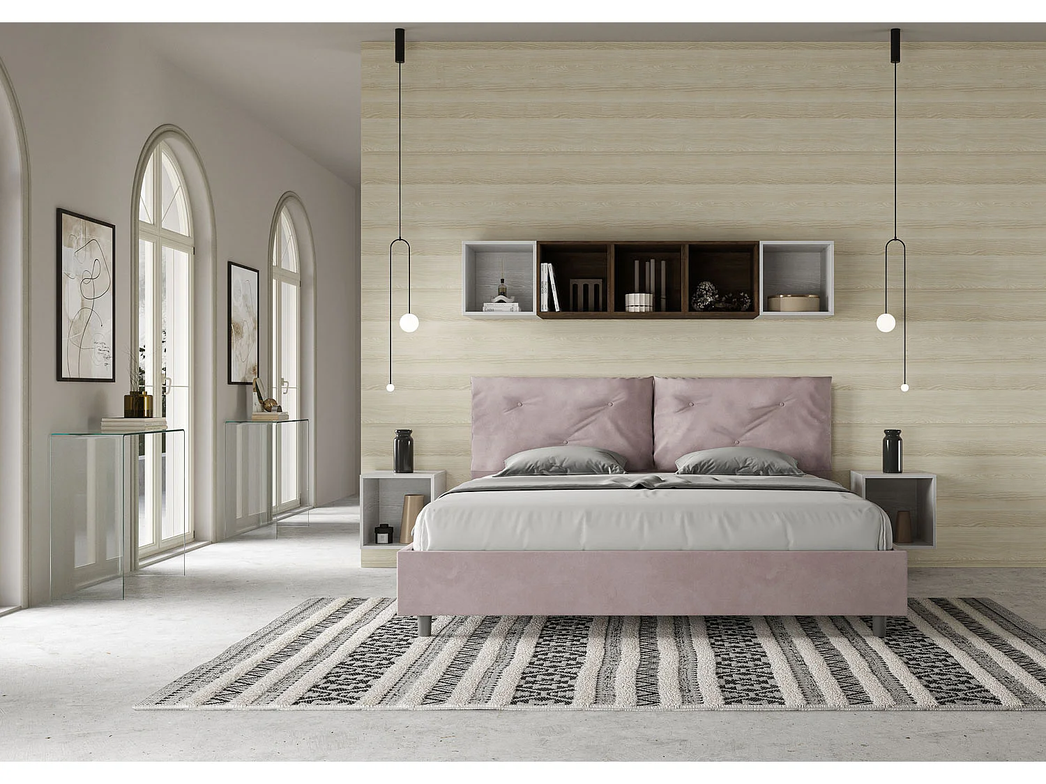 Lit king size sans sommier rembourré 200x210 microfibre lilas Appia Large